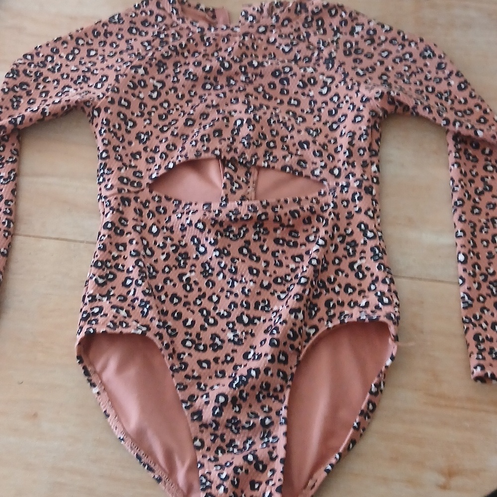 art class Rust Leopard-Print Long Sleeve Swim Bodysuit